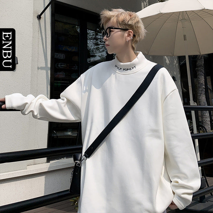 Męska Oversize Stójka Bluza wykonana z Bawełna Mieszanka z Drop Shoulder