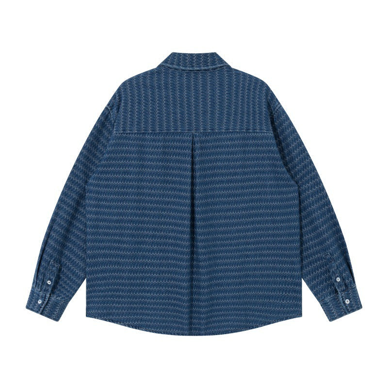 Unisex Strukturalny Bawełna Overshirt Kurtka z Zigzag Jacquard i Patch Kieszenie na piersi