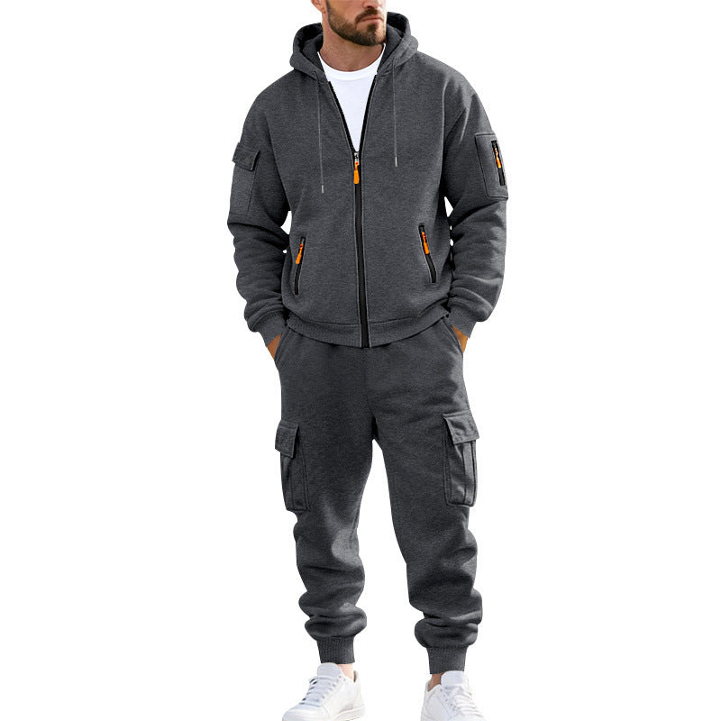 Męska nano miejski funkcjonalny cargo sweat set z bluza z kapturem, zippered Kieszenie, i tapered cargo jogger