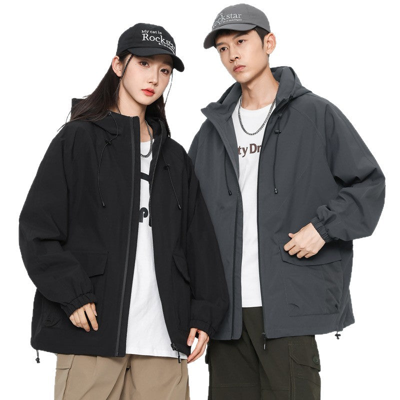Damska oversize Windbreaker kurtka z kapturem i Cargo kieszeniami Lumaza