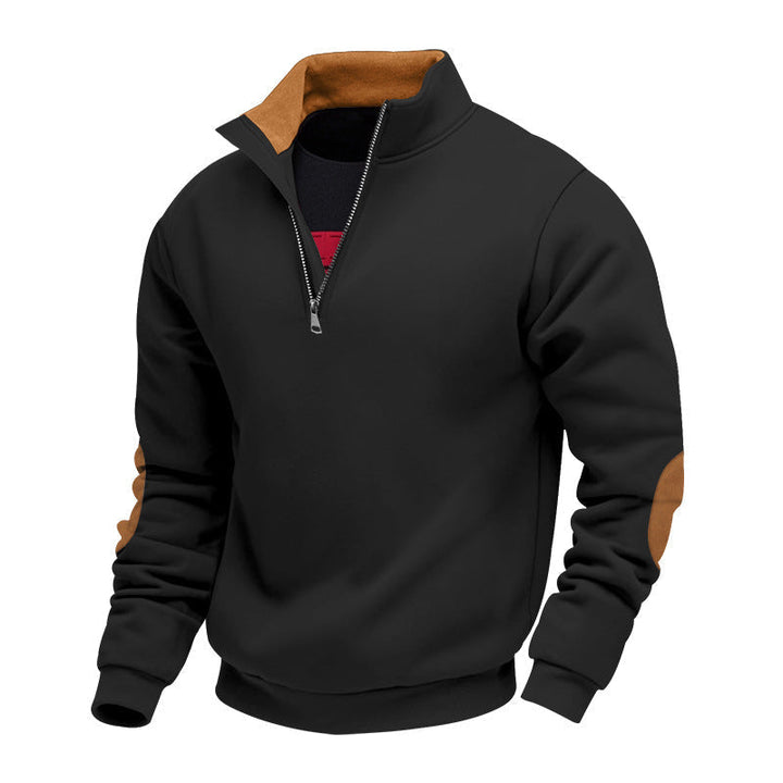 Męska nan Bluza z half zamek, stójka, i zamsz elbow patches