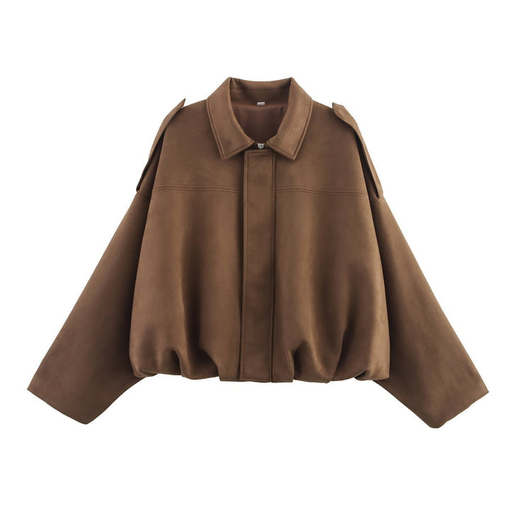 Damska oversize Suede Imitation krótka kurtka Lumaza