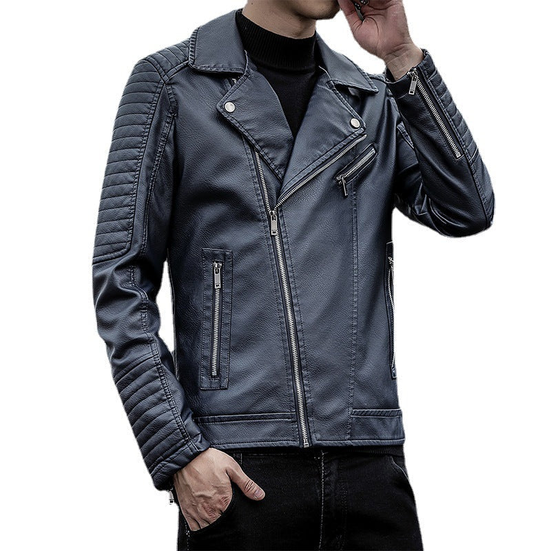 Męski imitacja skóry biker kurtka z pikowany ramienny yoke, asymmetric zamek i metal zamek