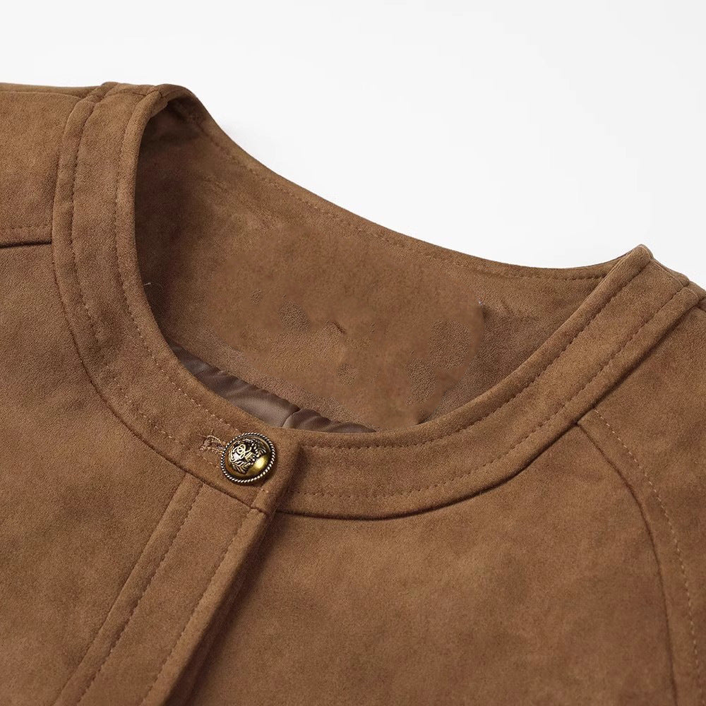 Damska Fashionable Suede kurtka z kieszeniami Lumaza