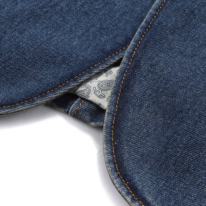 Męski Elegancki Denim Blazer Styl Kurtka z Imitacja skóry Trim i Paisley Podszewka