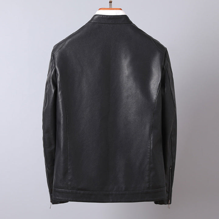Męski Minimalist Imitacja skóry Blouson z Stójka i Side Kieszenie na zamek