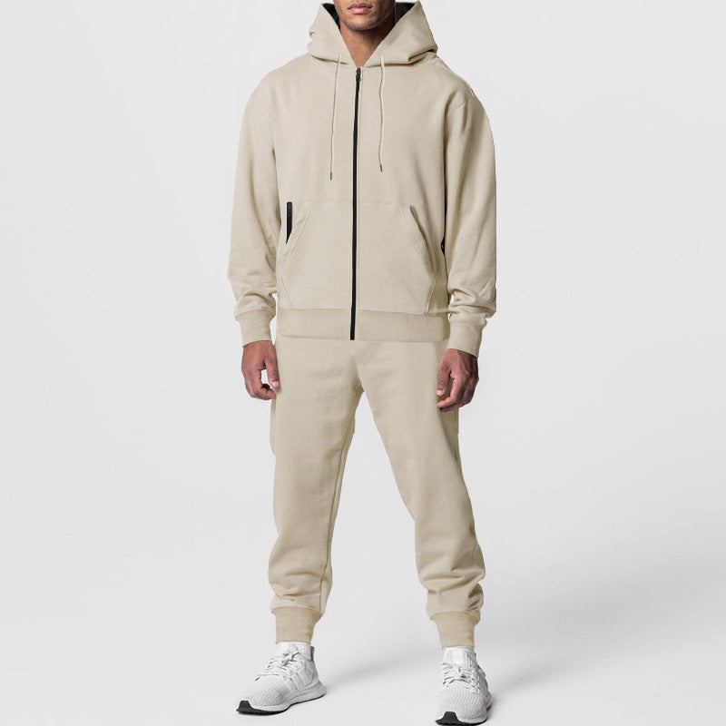 Męska miejski bluza z zamkiem i kapturem z kieszeń kangurka i tapered joggery set