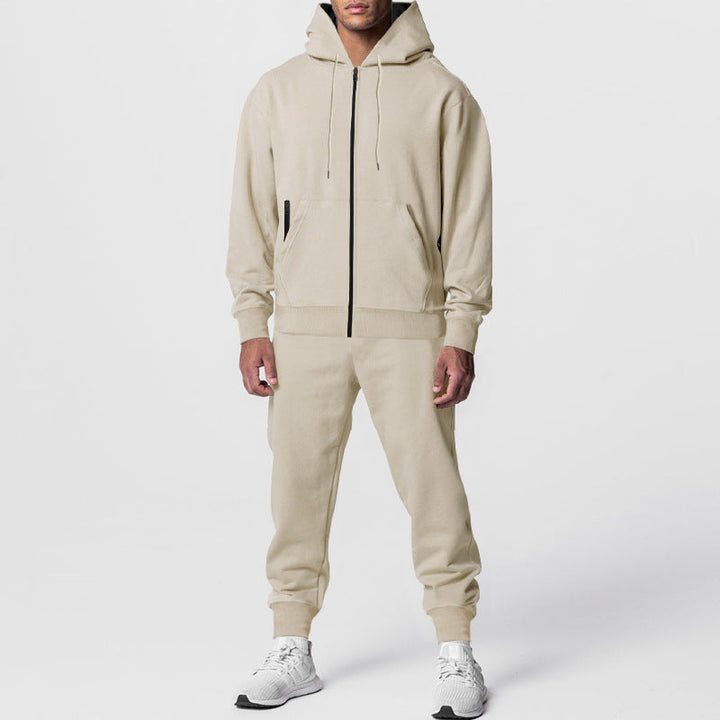 Męska miejski bluza z zamkiem i kapturem z kieszeń kangurka i tapered joggery set
