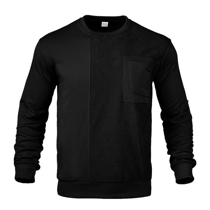 Męska strukturalny okrągły dekolt bluza z klatka piersiowa kieszeń i asymmetrical rib panel