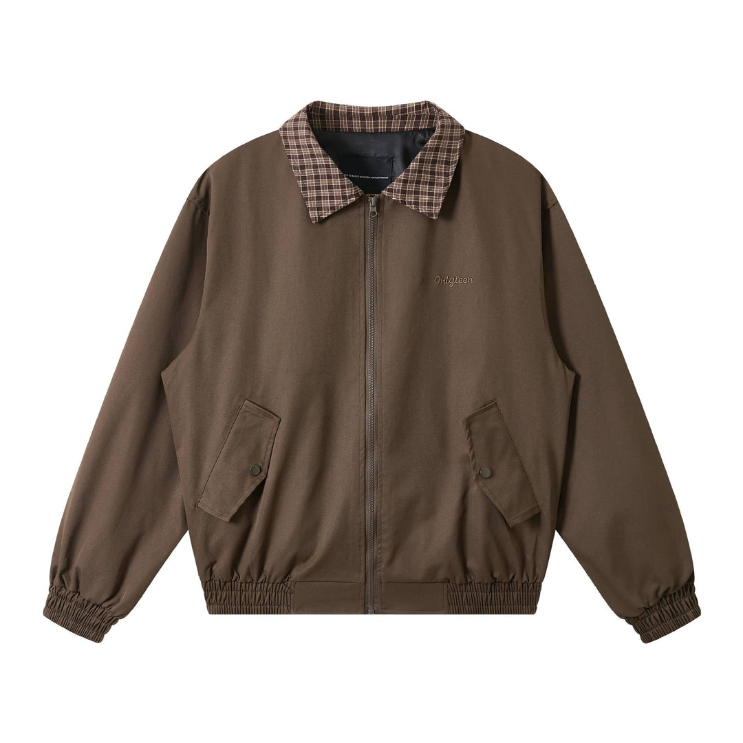 Męska Oversize Blouson kurtka z krata kołnierzem i kieszeniami z patkami
