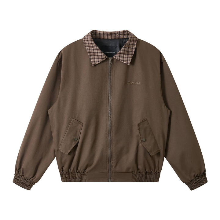 Męska Oversize Blouson kurtka z krata kołnierzem i kieszeniami z patkami