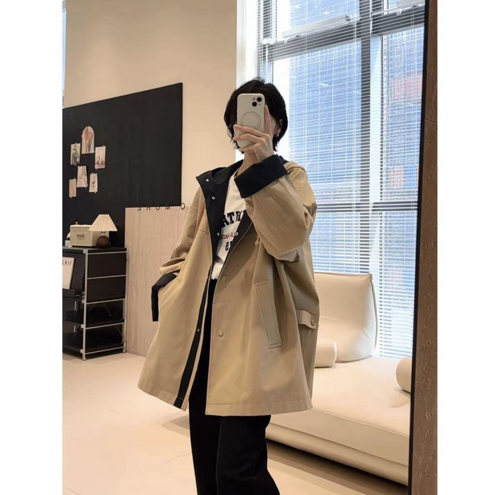 Unisex oversize utilitarian trencz z contrasted lining i hood Lumaza