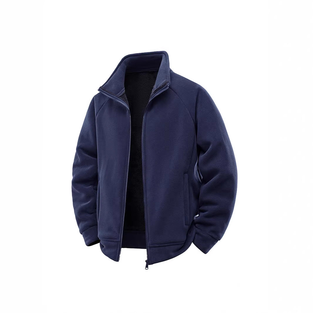 Męska fleece termiczny kurtka z double-warstwa teddy wner lwwg i wysoki stójką