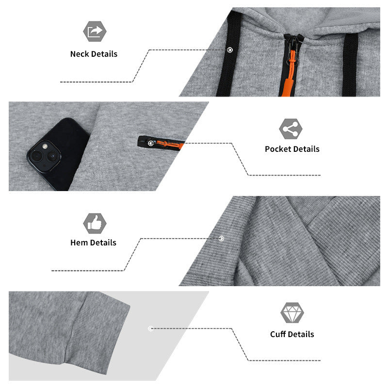 Męska sportowa bluza z kapturem z half zamek i zippered kieszeń kangurka