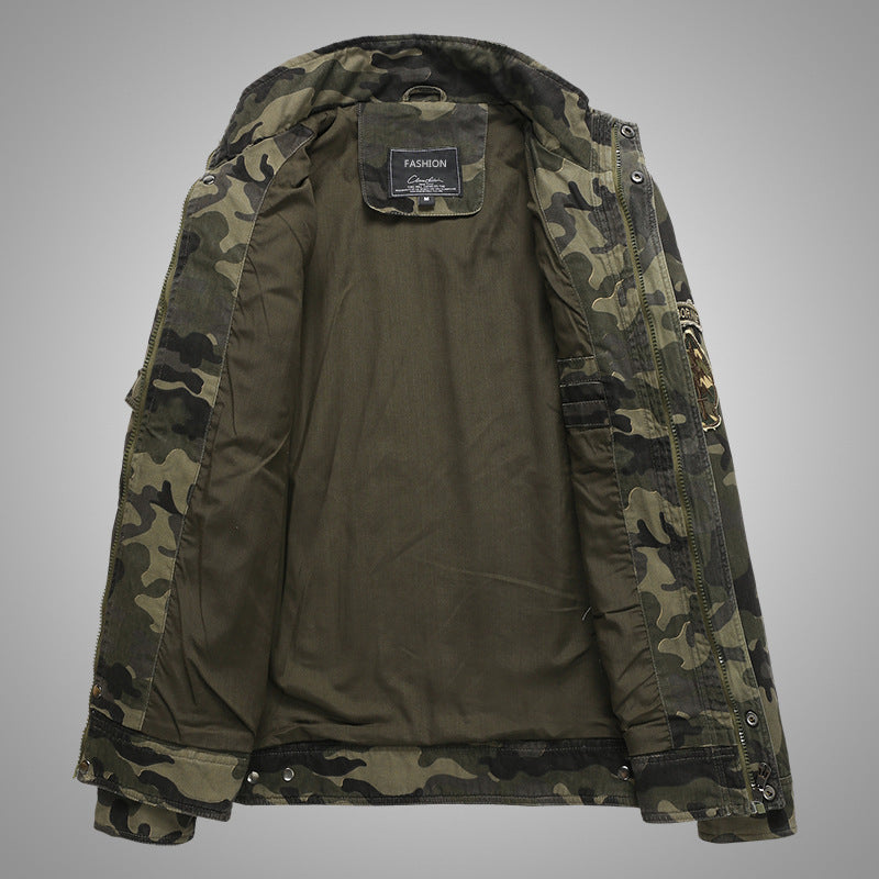 Męska Moro field kurtka z trwały canvas z epaulettes, multiple kieszeniami i stójką
