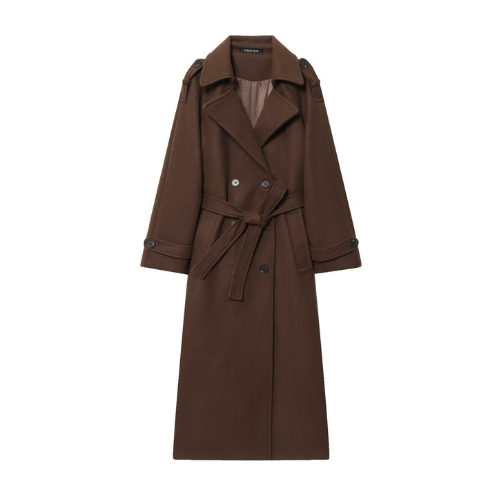 Damskie Długa Double-breasted Płaszcz trenczowy z Pasek i Shoulder Straps
