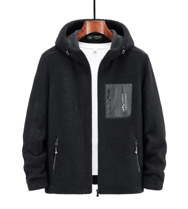 Męska Sherpa-Polar Zip-Up Bluza z kapturem z Zamek i Klatka piersiowa Kieszeń