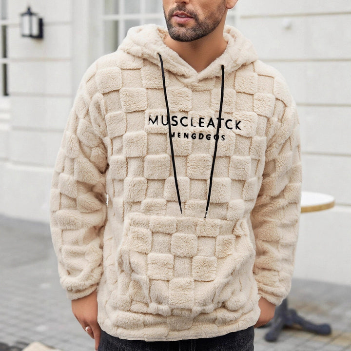 Męska fluffy Sherpa bluza z kapturem z square quilting Wzór, kieszeń kangurka i regulowany kaptur