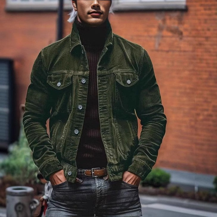 Męski fine sztruks trucker kurtka z chest kieszenie z klapami i tailored silhouette