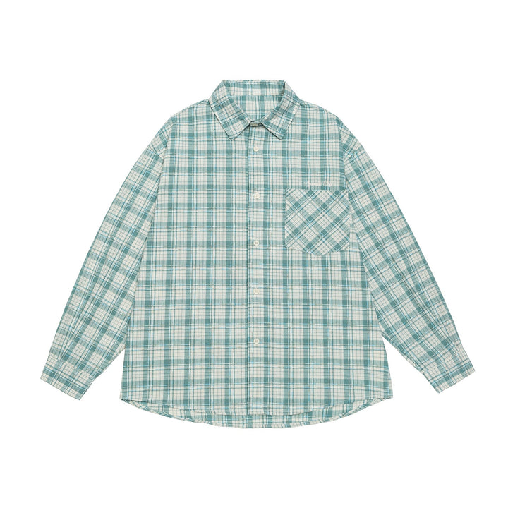 Unisex Oversize Kurtka koszulowa w checkered bawełna wygląd z zaokrąglony Dół i breast kieszeń