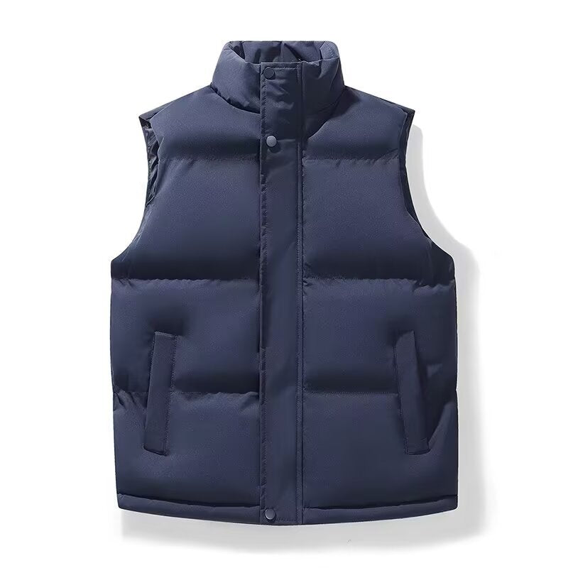 Męska ocieplana Sleeveless pikowana kamizelka z stójką i ukryty zatrzask listwa
