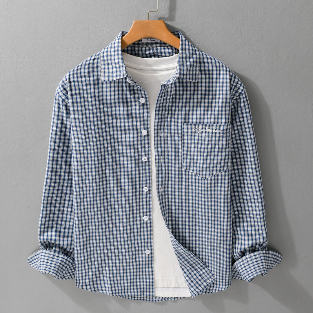 Męska koszula wierzchnia koszula w fine Vichy check wykonany z miękki bawełniany twill z naszywany breast kieszeń