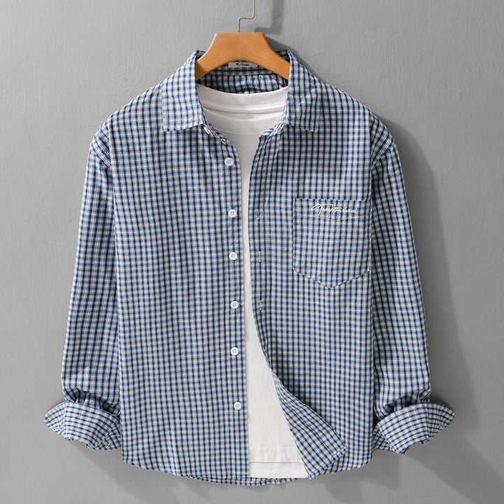 Męska koszula wierzchnia koszula w fine Vichy check wykonany z miękki bawełniany twill z naszywany breast kieszeń