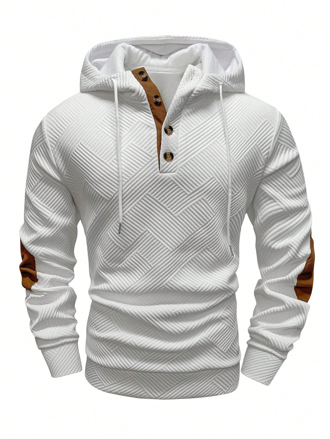 Męska strukturalny bluza z kapturem w Henley Styl z kontrastowy wykończenie i elbow patches