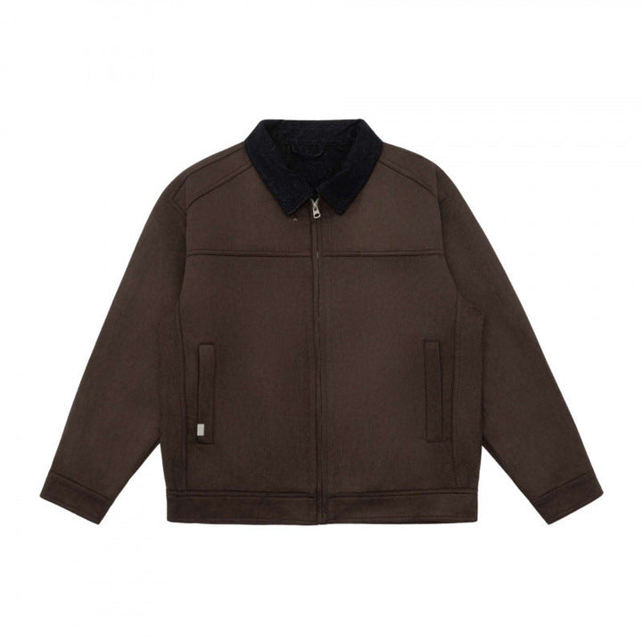 Męska boxy zamkiem Blouson kurtka z Cord kołnierzem i Mwimalist boczne kieszeniami