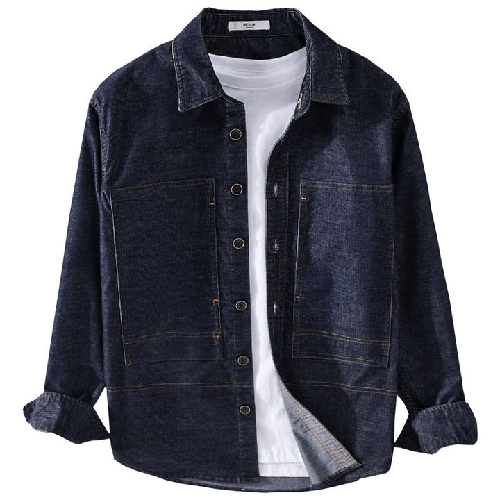 Męski Structured Denim Twill Koszula wierzchnia Kurtka z Large Naszywane kieszenie