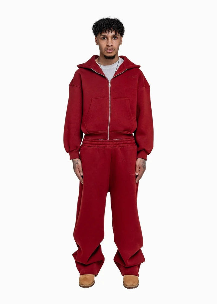 Męska Codzienny zip-up bluza z kapturem i palazzo spodnie set z dropped-shoulder sylwetka