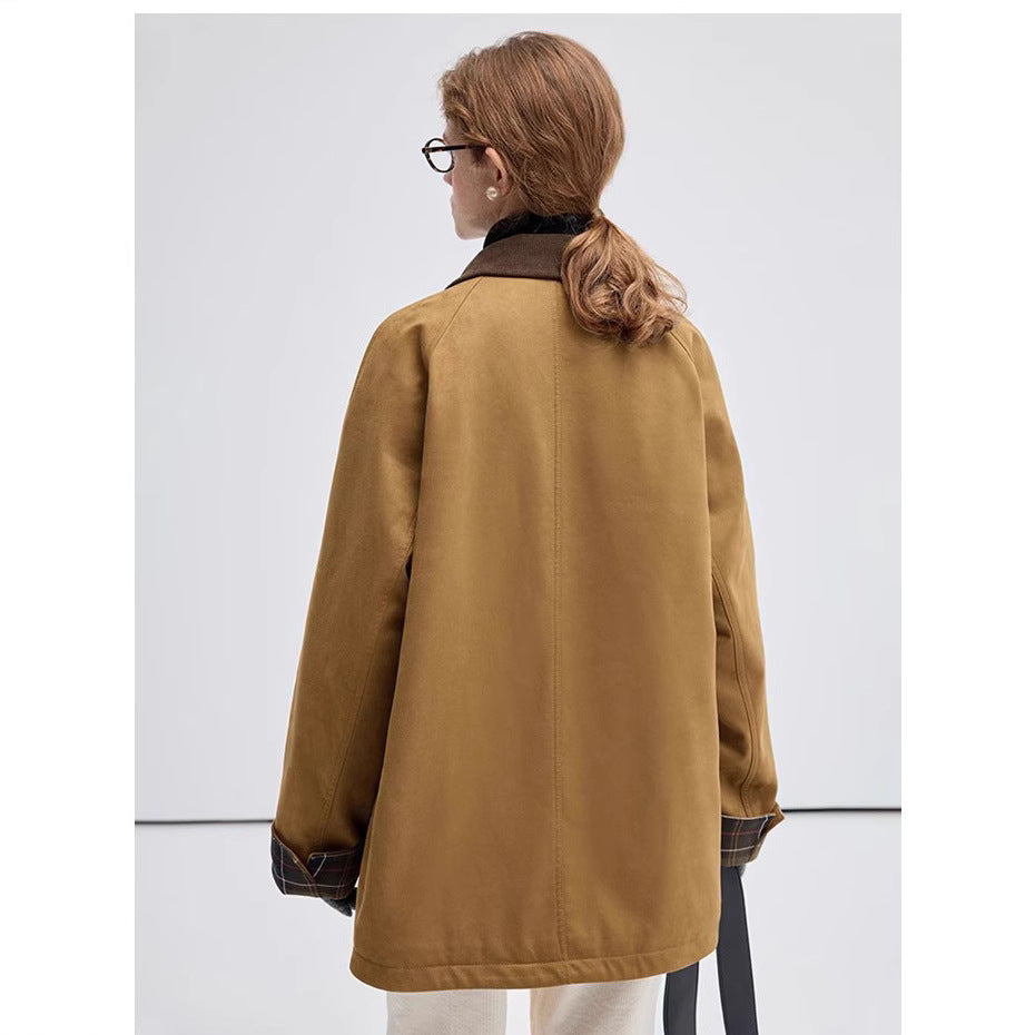 Damska Fashionable Transitional kurtka Made of Soft Material z Check Pattern Lumaza