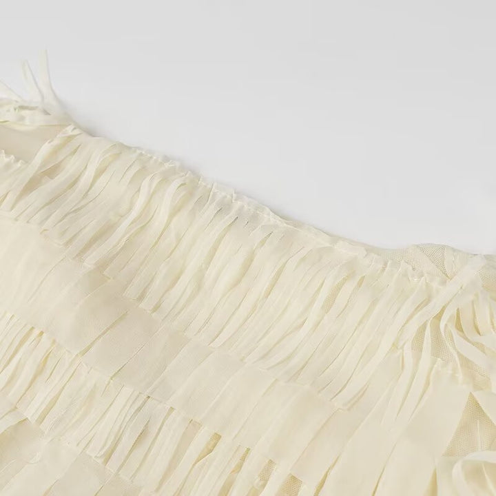 Damska krótka Fringed kurtka z Layered Fringe i Tie Band Lumaza