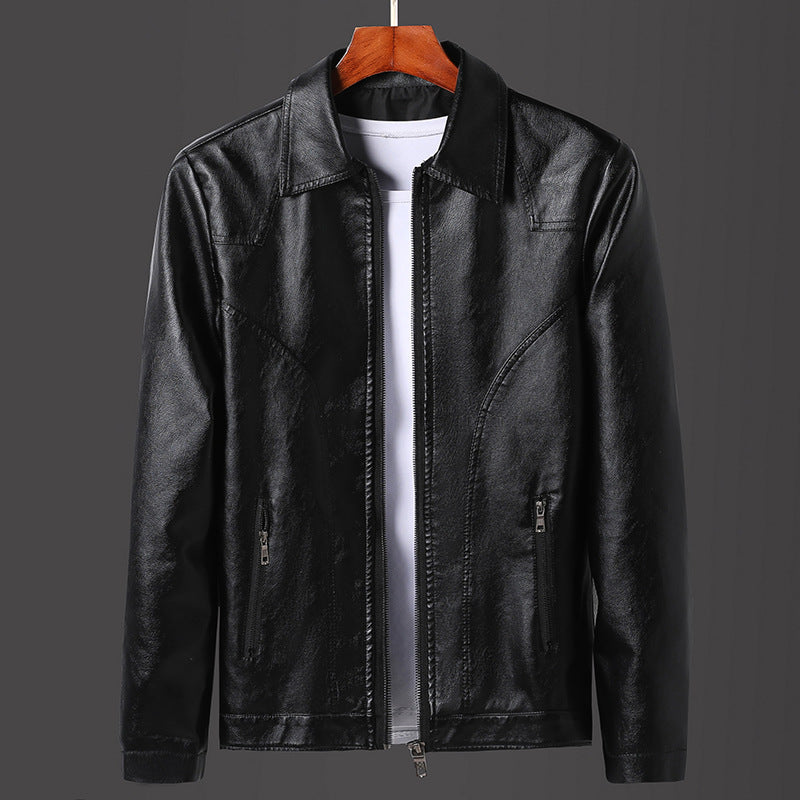 Męski Minimalistic Skóra Effect Zamek Blouson z Ergonomic Seam Lines i Koszula Kołnierz