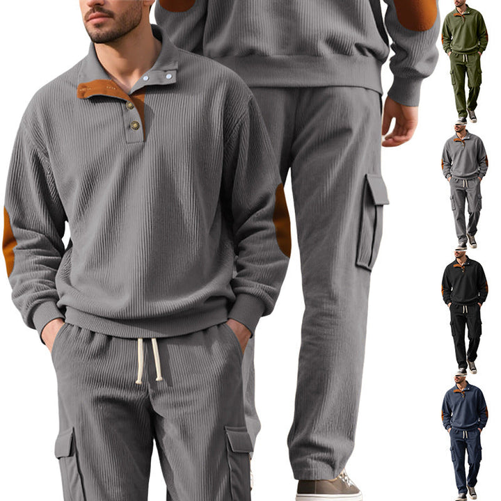 Męska strukturalny turtleneck pulower z Stójka, press stud listwa, i welur elbow patches