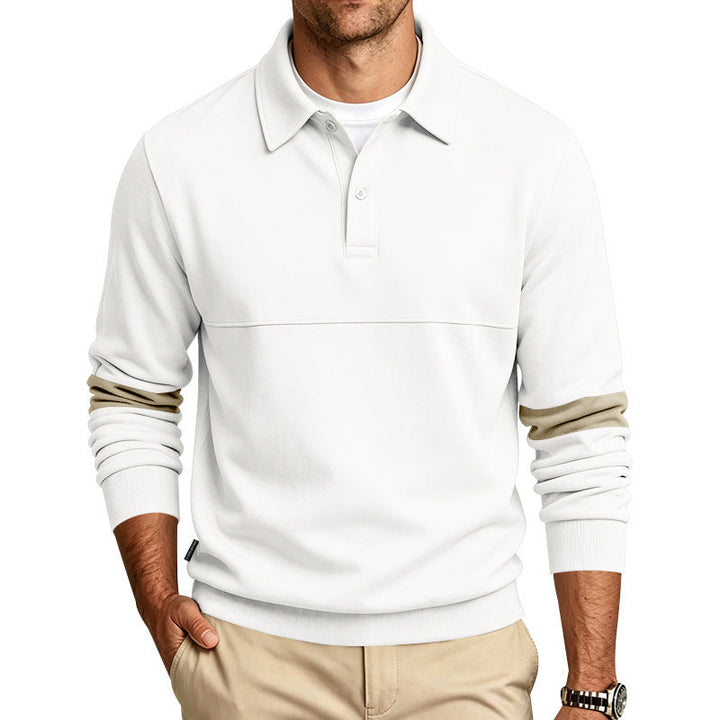 Męska sporty-Casual polo bluza z half-Listwa guzikowa i rękaw kontrastowy