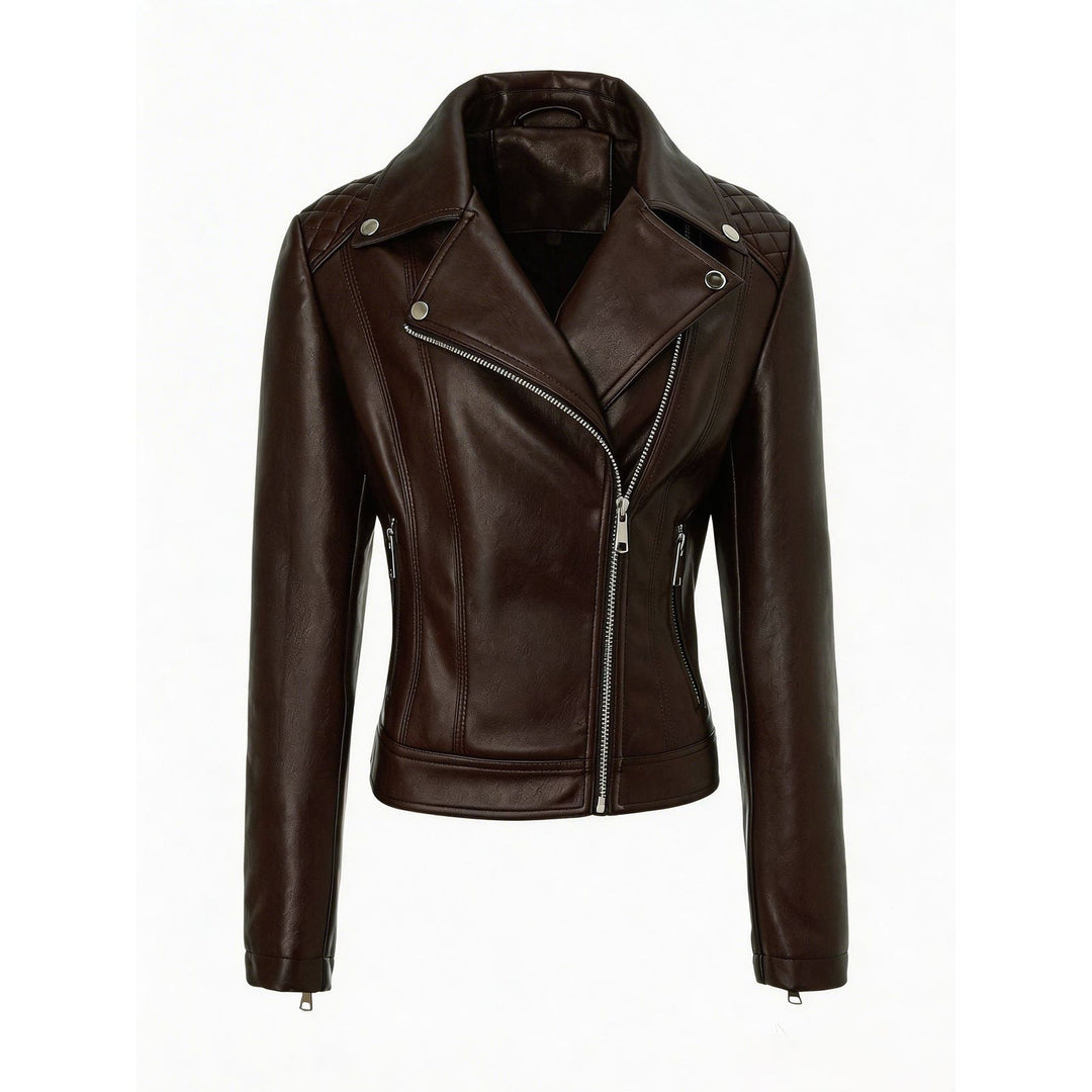 Damska taliowana Leather Biker kurtka z Asymmetrical zamkiem błyskawicznym Lumaza