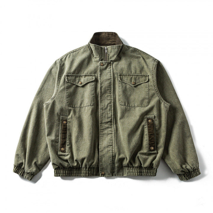 Męska boxy canvas Blouson kurtka z Cord Trim, stójką i elastycznym dołem