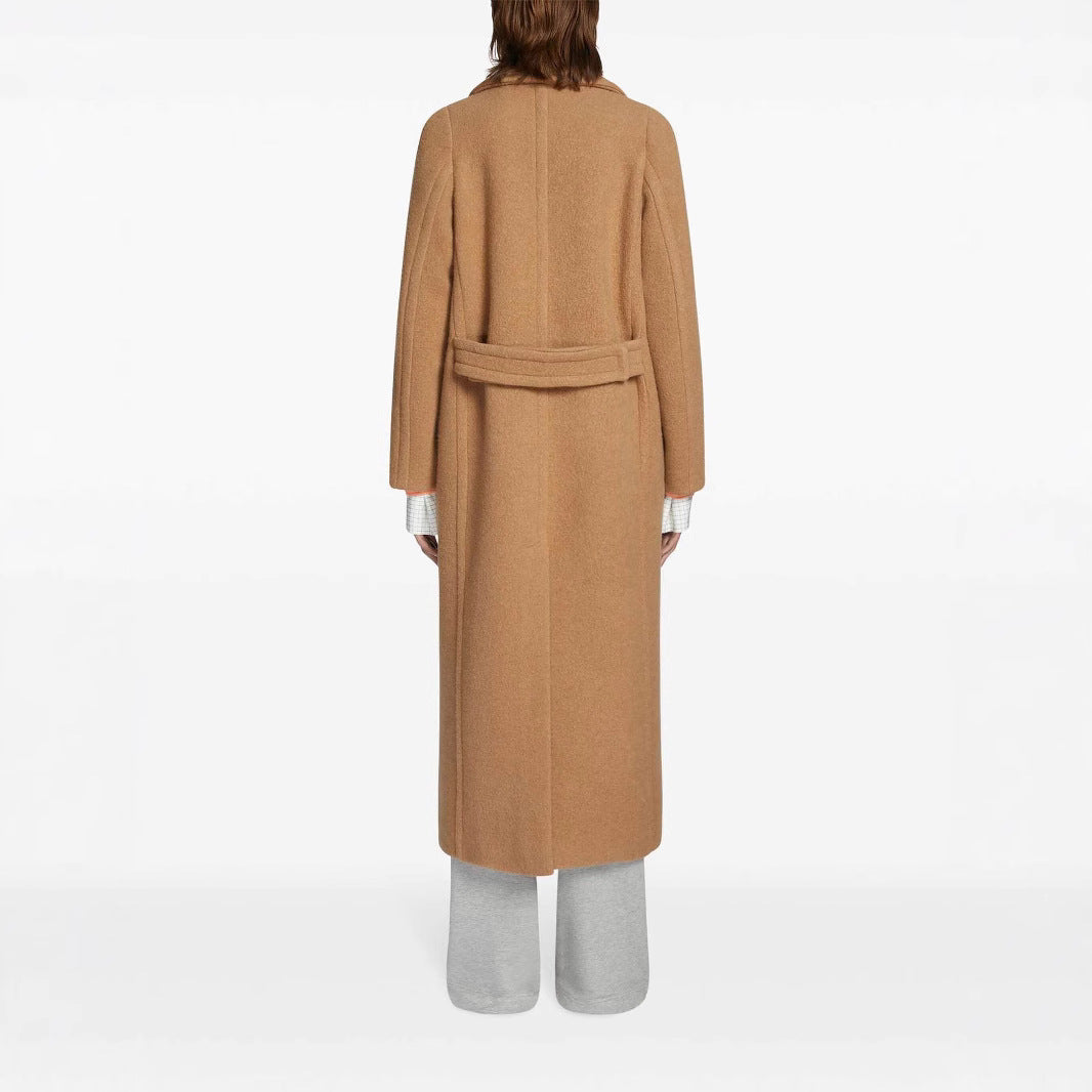 Damska Maxi dwurzędna Wool płaszcz z oversize Lapels i klapką kieszeniami Lumaza
