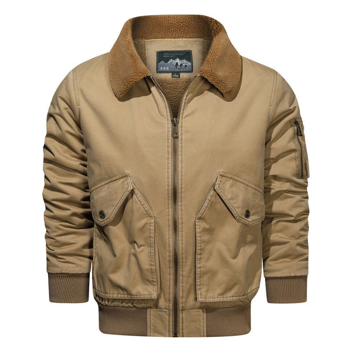 Męski pilot blouson w płótno użytkowy styl z sherpa kołnierz i rękaw kieszeń