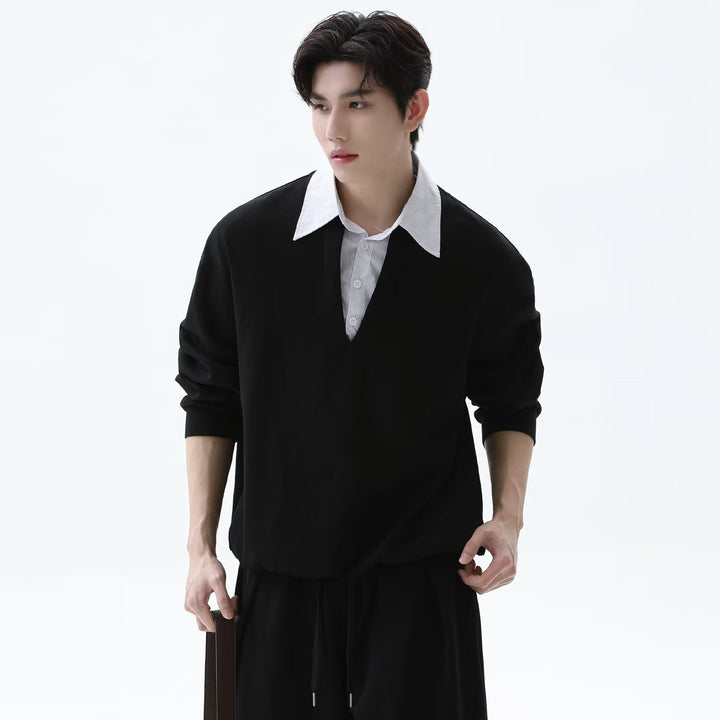 Męska Codzienny Oversize Sweter z V-Neck i Szeroki Spodnie