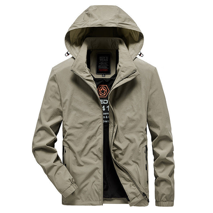 Męski Oddychający Kurtka softshell z Regulowany Kaptur i Ukryty Two-Way Zamek