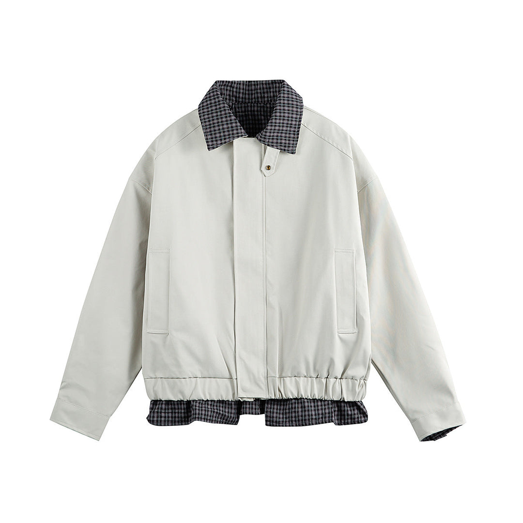 Męska layered-wygląd blouson kurtka z krata kołnierzem i regulowany dół