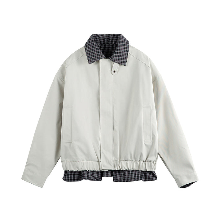 Męska layered-wygląd blouson kurtka z krata kołnierzem i regulowany dół