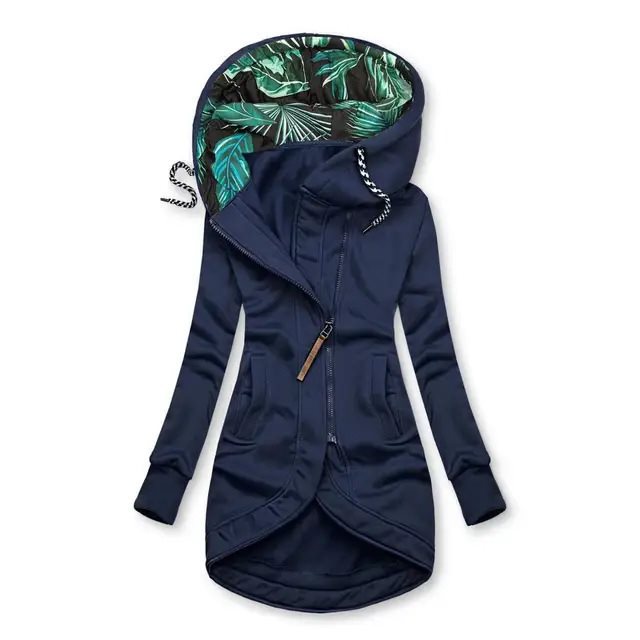 Damska z kapturem parka z asymmetric przodem zamkiem błyskawicznym i pikowana tropical lining hood Lumaza