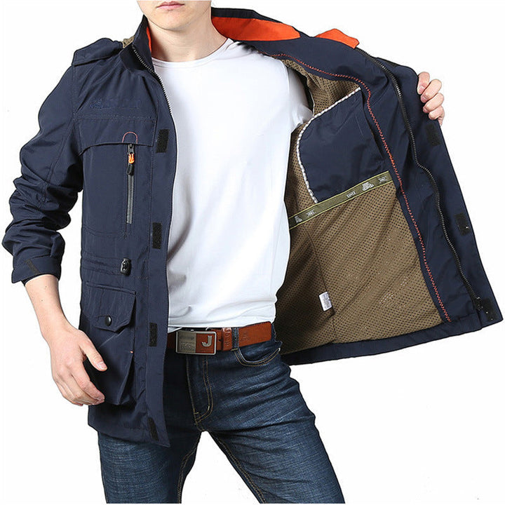 Męski Lekki Utility Field Parka z Kaptur, Multi-Pockets i Regulowany Drawstring Waist