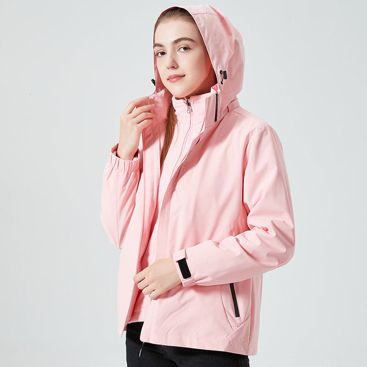 Damska lekka wodoodporna codzienna outdoor kurtka z regulowanym hood i ukrytym zamkiem Lumaza