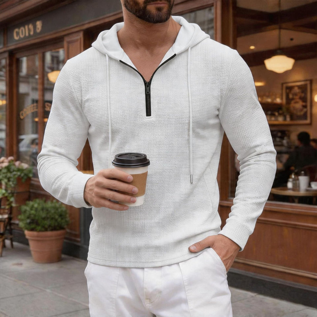 Męska textured krótki zamek bluza z kapturem w Dopasowany Krój