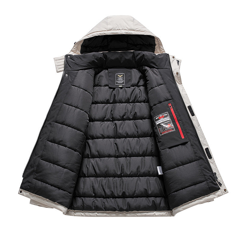 Męska ocieplana field parka z kapturem, Multiple utility kieszeniami i wiatroszczelna Shell