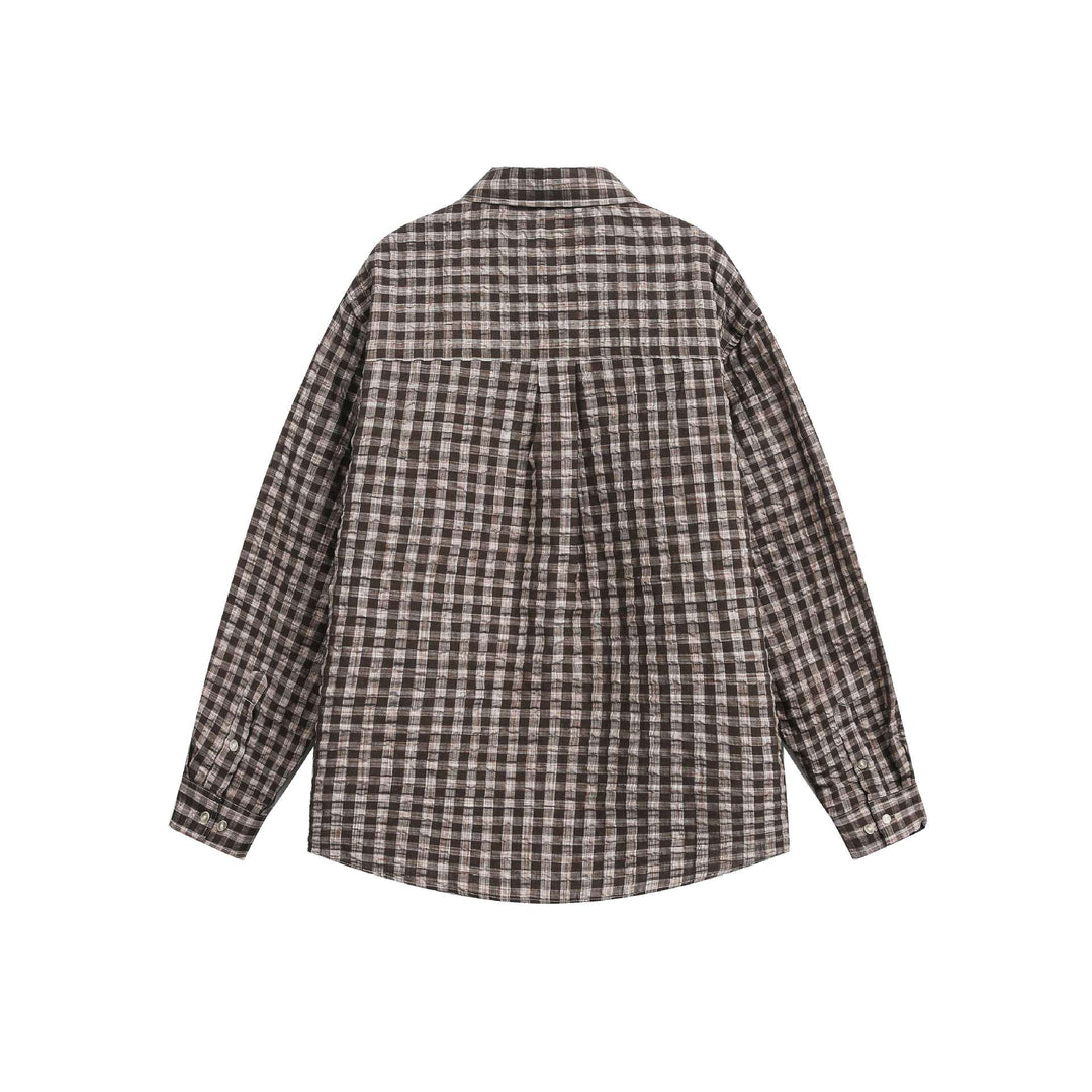 Unisex Oversize W kratę Kurtka koszulowa z Kieszeń i Miękki Textured Tkanina